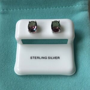 New watermelon tourmaline oval‎ sterling silver earrings